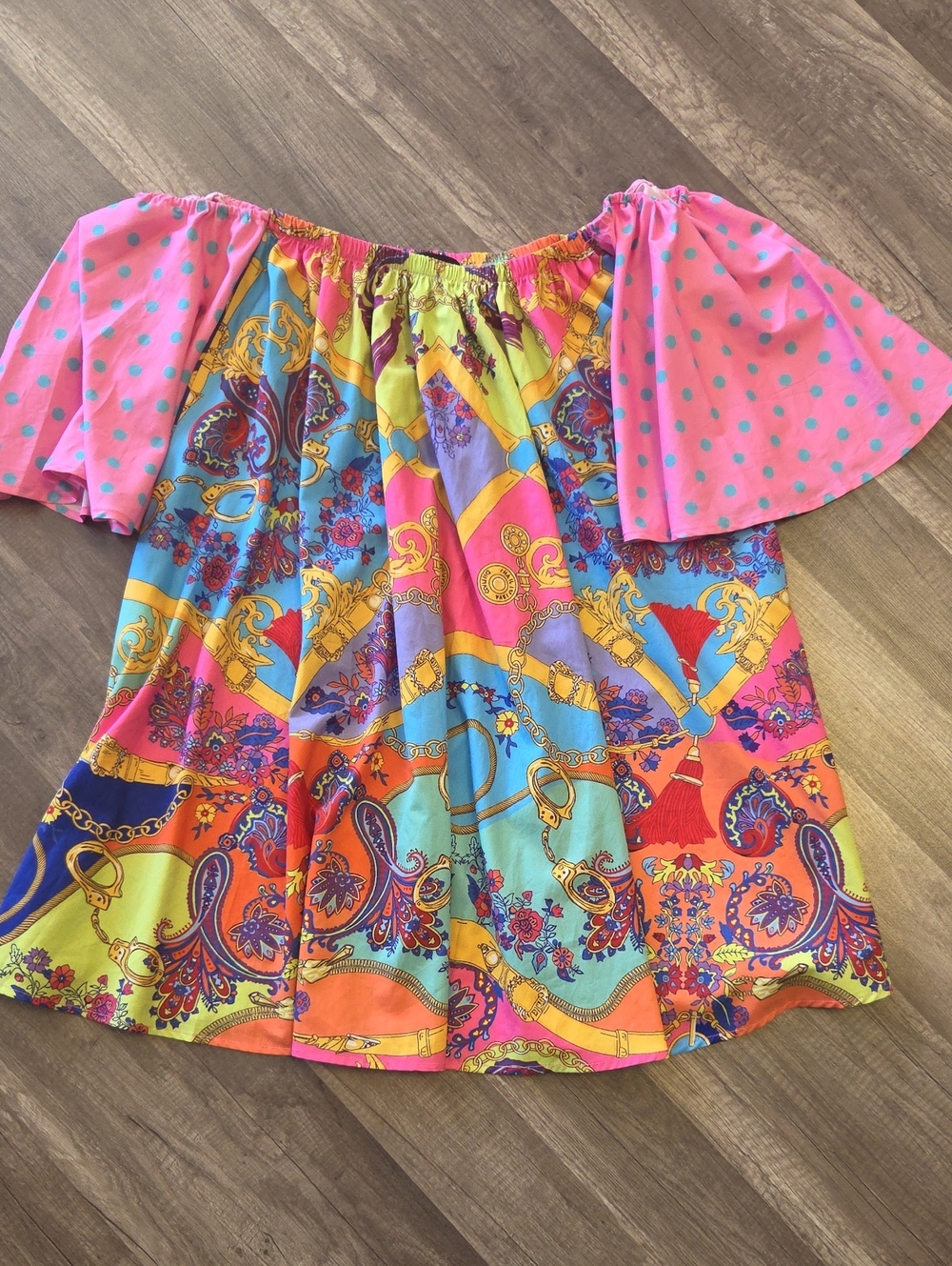 Bright Multicolor Off-Shoulder Boho Dress - Pink Accent